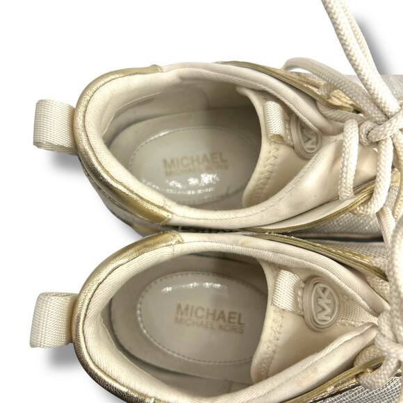 Michael Kors Lolly Trainer Wedge Sneakers 7.5 Metallic Silver gold Glitter EUC - Picture 13 of 16